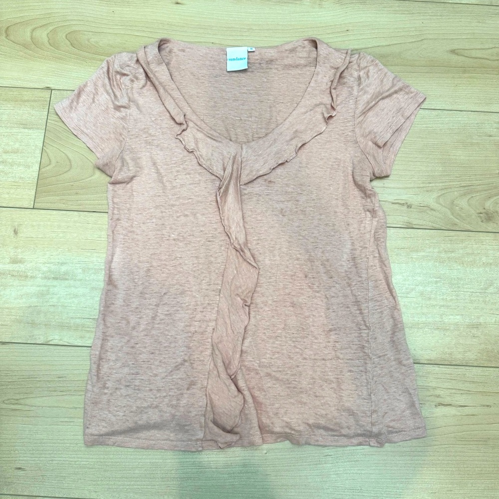 Sundance pink short sleeve tee with ruffle trim